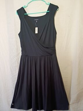 NWT Lands' End Black Sleeveless Faux-Wrap Midi Dress, SZ 10, NWT